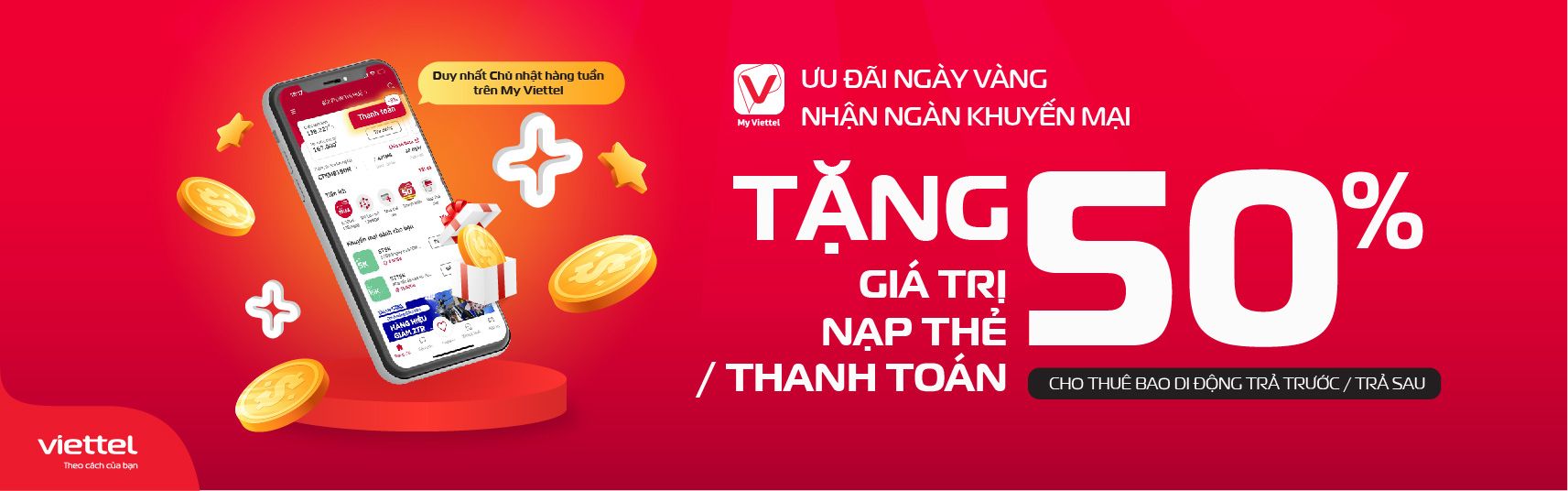 Chương trình khuyến mại cho các thuê bao trả trước VIETTEL nạp tiền trực tuyến ngày 10,11 tháng 10/2022